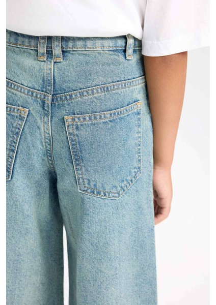 Kız Çocuk Wide Leg Geniş Paça Kargo Cepli Jean Pantolon D6095A824WN