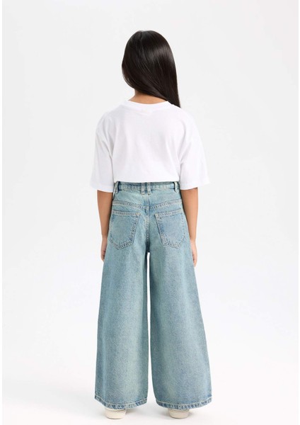 Kız Çocuk Wide Leg Geniş Paça Kargo Cepli Jean Pantolon D6095A824WN