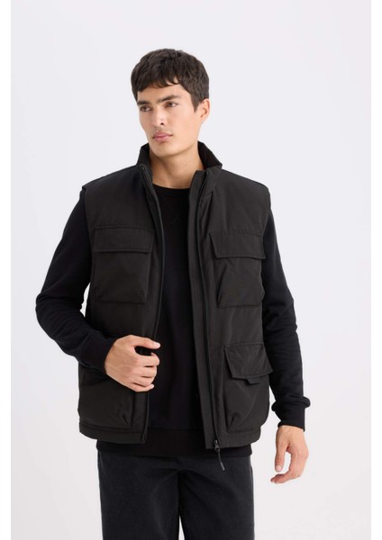 Regular Fit Dik Yaka Fermuarlı Cepli Şişme Yelek D6288AX25SP