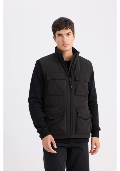 Regular Fit Dik Yaka Fermuarlı Cepli Şişme Yelek D6288AX25SP