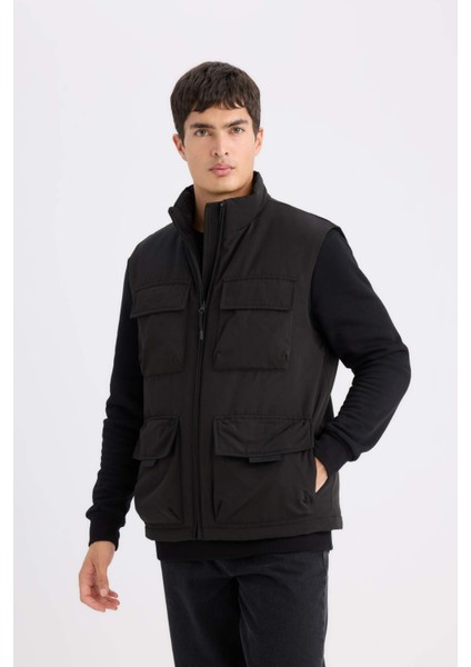 Regular Fit Dik Yaka Fermuarlı Cepli Şişme Yelek D6288AX25SP