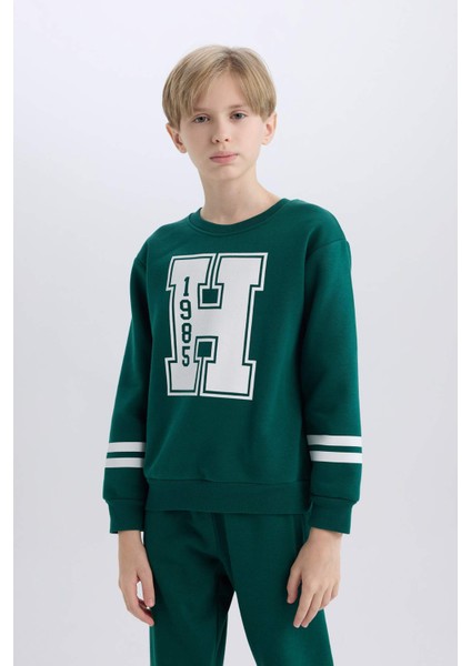 Erkek Çocuk Bisiklet Yaka Baskılı Sweatshirt D4342A824WN