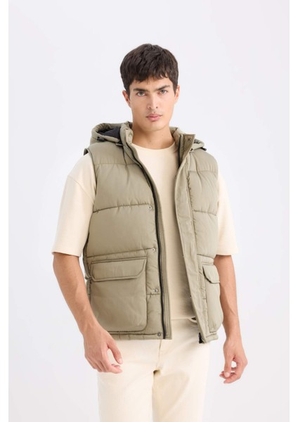 Regular Fit Kapüşonlu Fermuarlı Cepli Şişme Yelek D6285AX25SP
