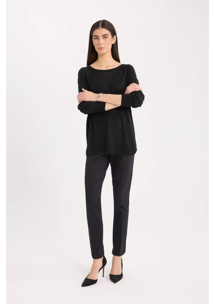 Regular Fit Bisiklet Yaka Basic Düz Siyah Triko Kazak D6281AX25SP