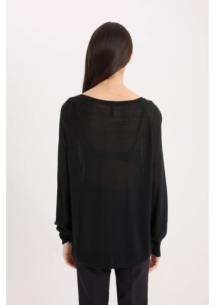 Regular Fit Bisiklet Yaka Basic Düz Siyah Triko Kazak D6281AX25SP