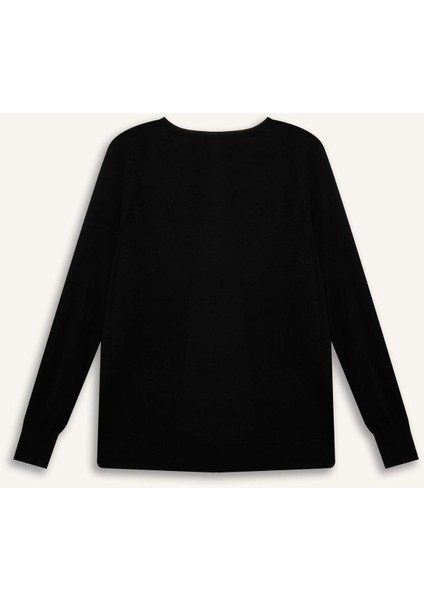 Regular Fit Bisiklet Yaka Basic Düz Siyah Triko Kazak D6281AX25SP