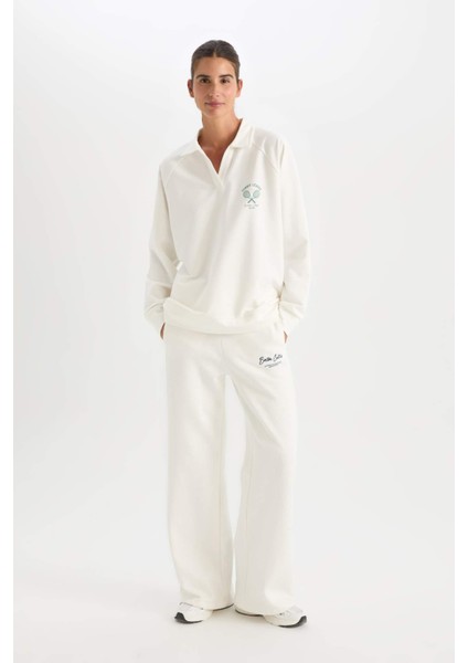 Fit Oversize Geniş Kalıp Polo Yaka Spor Baskılı Sporcu Sweatshirt D1699AX24AU