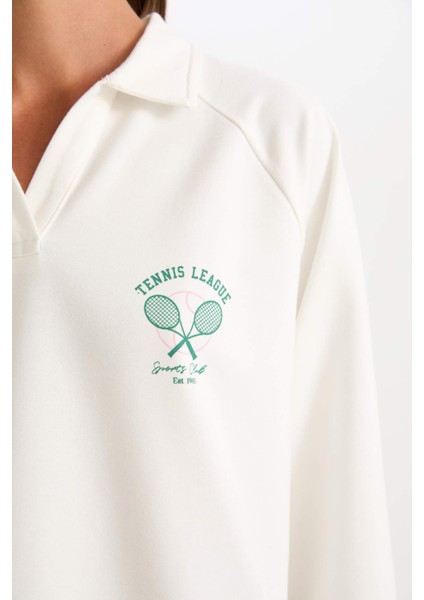 Fit Oversize Geniş Kalıp Polo Yaka Spor Baskılı Sporcu Sweatshirt D1699AX24AU