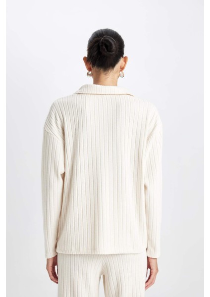 Relax Fit Polo Yaka Casual Fitilli Kaşkorse Uzun Kollu Tişört B2404AX24AU