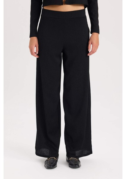 Wide Leg Geniş Bol Paça Beli Lastikli Basic Düz Bürümcük Pantolon D6300AX24AU