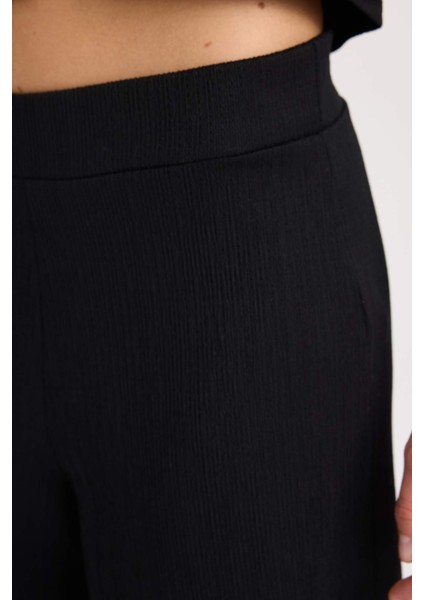 Wide Leg Geniş Bol Paça Beli Lastikli Basic Düz Bürümcük Pantolon D6300AX24AU