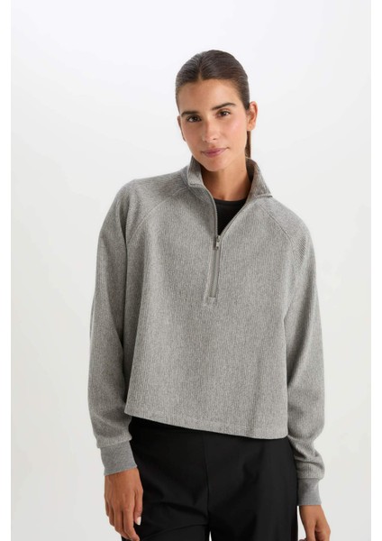 Fit Fermuarlı Dik Yaka Sporcu Sweatshirt D1703AX24AU