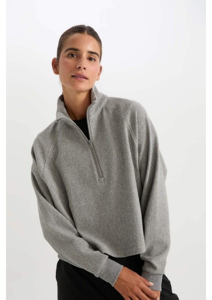 Fit Fermuarlı Dik Yaka Sporcu Sweatshirt D1703AX24AU