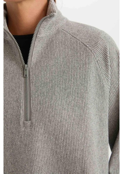 Fit Fermuarlı Dik Yaka Sporcu Sweatshirt D1703AX24AU