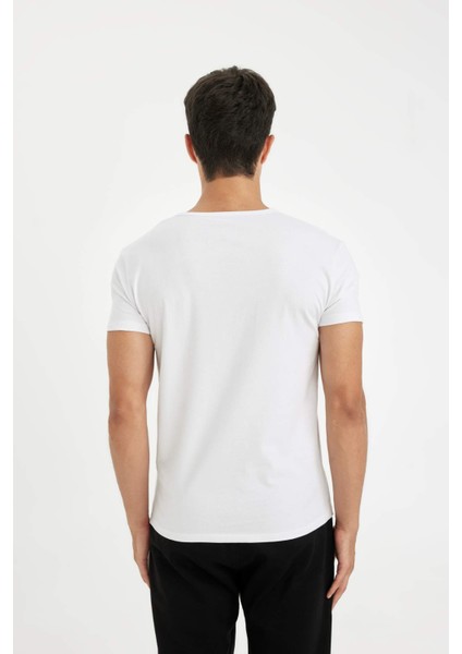Slim Fit Dar Kesim V Yaka Basic Düz Beyaz Fanila Üst L4884AZ24WN
