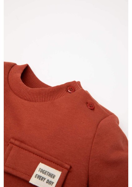 Erkek Bebek Bisiklet Yaka Renk Bloklu İçi Yumuşak Tüylü Sweatshirt D6230A5NS