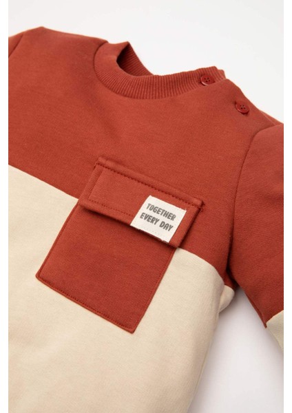 Erkek Bebek Bisiklet Yaka Renk Bloklu İçi Yumuşak Tüylü Sweatshirt D6230A5NS