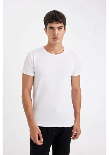 Slim Fit Dar Kesim Bisiklet Yaka Kısa Kollu Pijama Üstü L4885AZ24WN