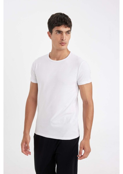 Slim Fit Dar Kesim Bisiklet Yaka Kısa Kollu Pijama Üstü L4885AZ24WN