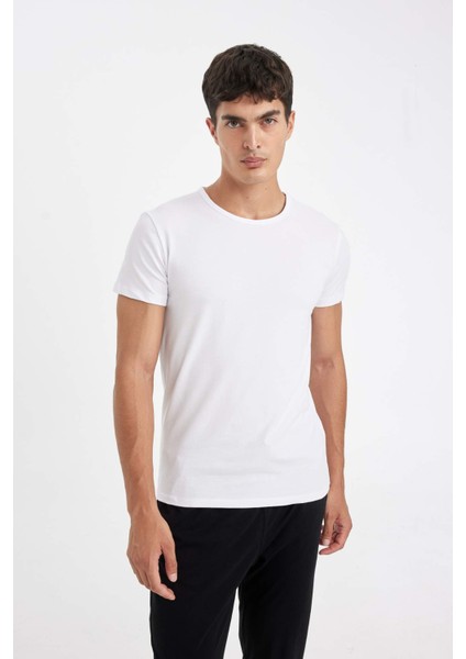 Slim Fit Dar Kesim Bisiklet Yaka Kısa Kollu Pijama Üstü L4885AZ24WN