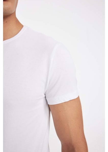 Slim Fit Dar Kesim Bisiklet Yaka Kısa Kollu Pijama Üstü L4885AZ24WN