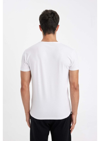 Slim Fit Dar Kesim Bisiklet Yaka Kısa Kollu Pijama Üstü L4885AZ24WN