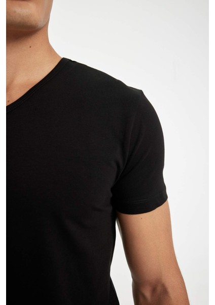 Slim Fit Dar Kesim V Yaka Kısa Kollu Pijama Üstü L4884AZ24WN