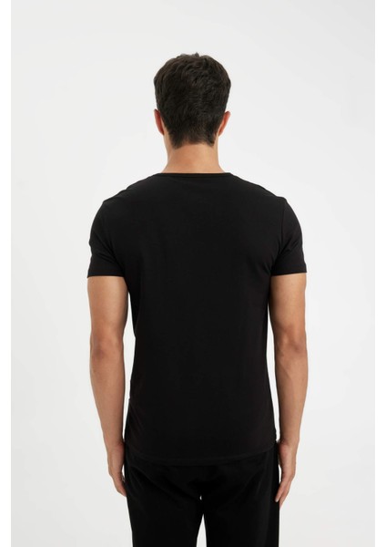 Slim Fit Dar Kesim V Yaka Kısa Kollu Pijama Üstü L4884AZ24WN