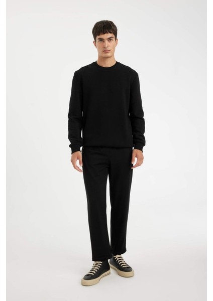 Siyah Eşofman Altı Slim Fit Dar Kesim Fermuarlı Basic Düz Paça D6091AX24AU