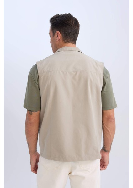 Regular Fit Dik Yaka Fermuarlı Cepli Yelek D6289AX25SP