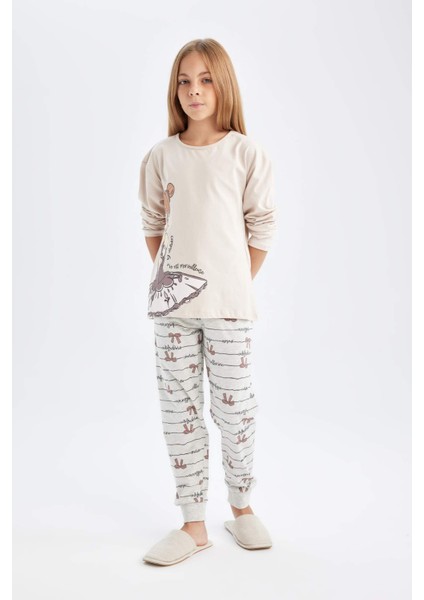 Kız Çocuk Pijama Takımı Baskılı Uzun Kollu Üst Uzun Alt D6056A824AU