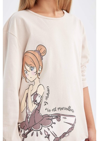 Kız Çocuk Pijama Takımı Baskılı Uzun Kollu Üst Uzun Alt D6056A824AU