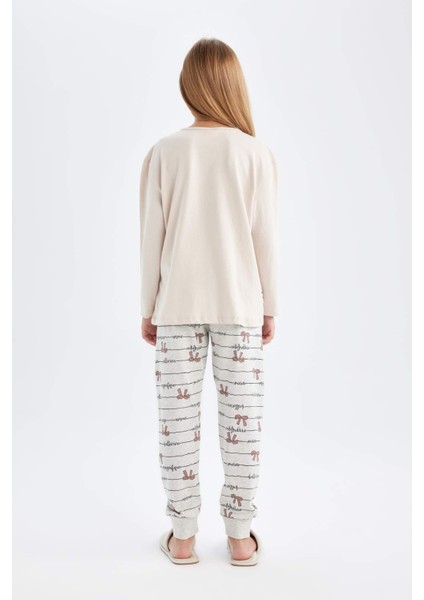 Kız Çocuk Pijama Takımı Baskılı Uzun Kollu Üst Uzun Alt D6056A824AU