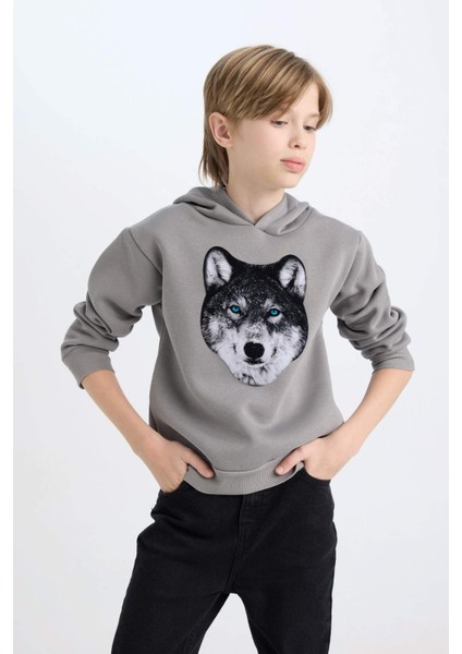 Erkek Çocuk Kapüşonlu Baskılı Sweatshirt B2076A824WN