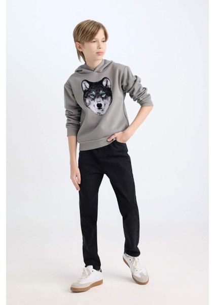 Erkek Çocuk Kapüşonlu Baskılı Sweatshirt B2076A824WN