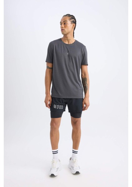 Slim Fit Dar Kesim Fermuarlı Telefon Cepli Sporcu Taytlı Şort Z2147AZ25SP