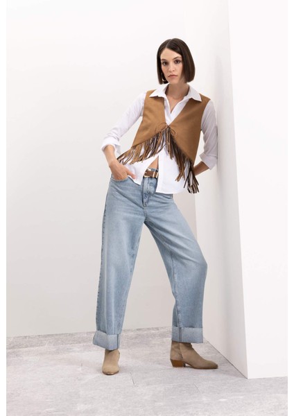 Bağlamalı Kovboy Model Püsküllü Süet Yelek D5268AX24AU