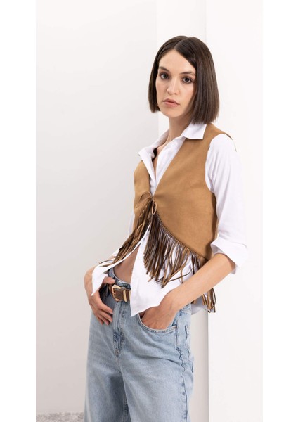 Bağlamalı Kovboy Model Püsküllü Süet Yelek D5268AX24AU
