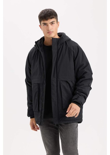 Regular Fit Kapüşonlu Fermuarlı Cepli Mont D6010AX24WN