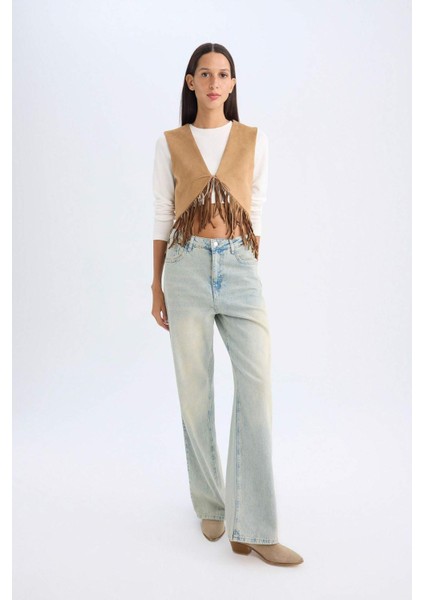 Bağlamalı Kovboy Model Püsküllü Süet Yelek D5268AX24AU