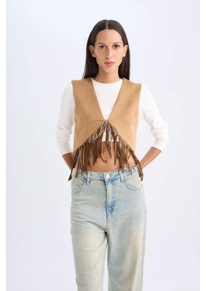 Bağlamalı Kovboy Model Püsküllü Süet Yelek D5268AX24AU