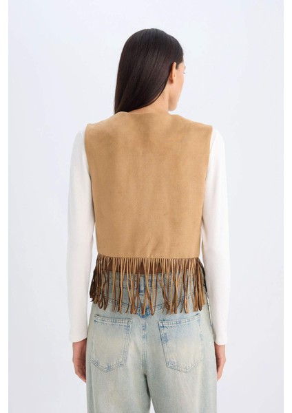 Bağlamalı Kovboy Model Püsküllü Süet Yelek D5268AX24AU