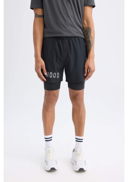 Slim Fit Dar Kesim Fermuarlı Telefon Cepli Sporcu Taytlı Şort Z2147AZ25SP