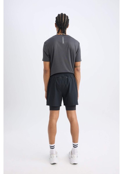 Slim Fit Dar Kesim Fermuarlı Telefon Cepli Sporcu Taytlı Şort Z2147AZ25SP