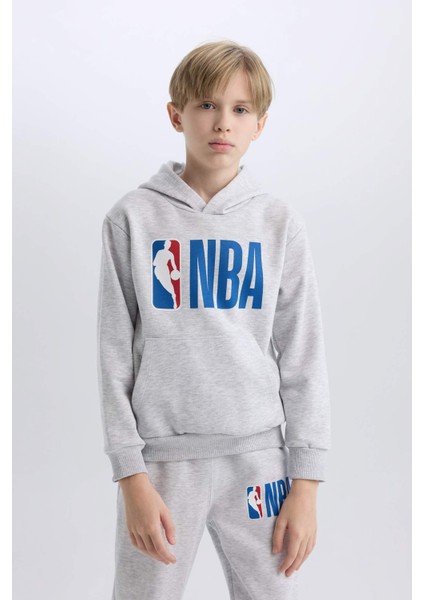 Erkek Çocuk Gri NBA Wordmark Kapüşonlu Sweatshirt D4857A824WN