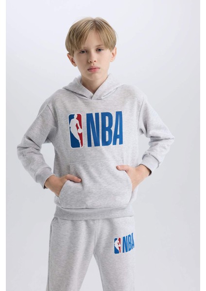 Erkek Çocuk Gri NBA Wordmark Kapüşonlu Sweatshirt D4857A824WN