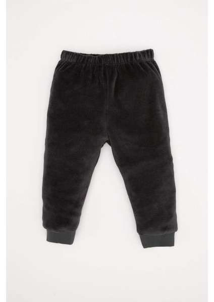Erkek Bebek Pijama Takım Penguen Desenli Velur Uzun Kollu Üst Beli Lastikli Uzun Alt D5358A524WN