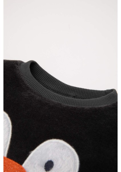 Erkek Bebek Pijama Takım Penguen Desenli Velur Uzun Kollu Üst Beli Lastikli Uzun Alt D5358A524WN