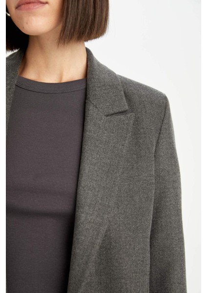Oversize Geniş Kalıp Ceket Yaka Düğmeli Basic Düz Blazer Ceket D5869AX24AU