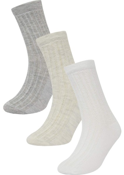 Kız Bebek Kaydırmaz Taban 3'lü Pamuklu Uzun Çorap D2509A5NS